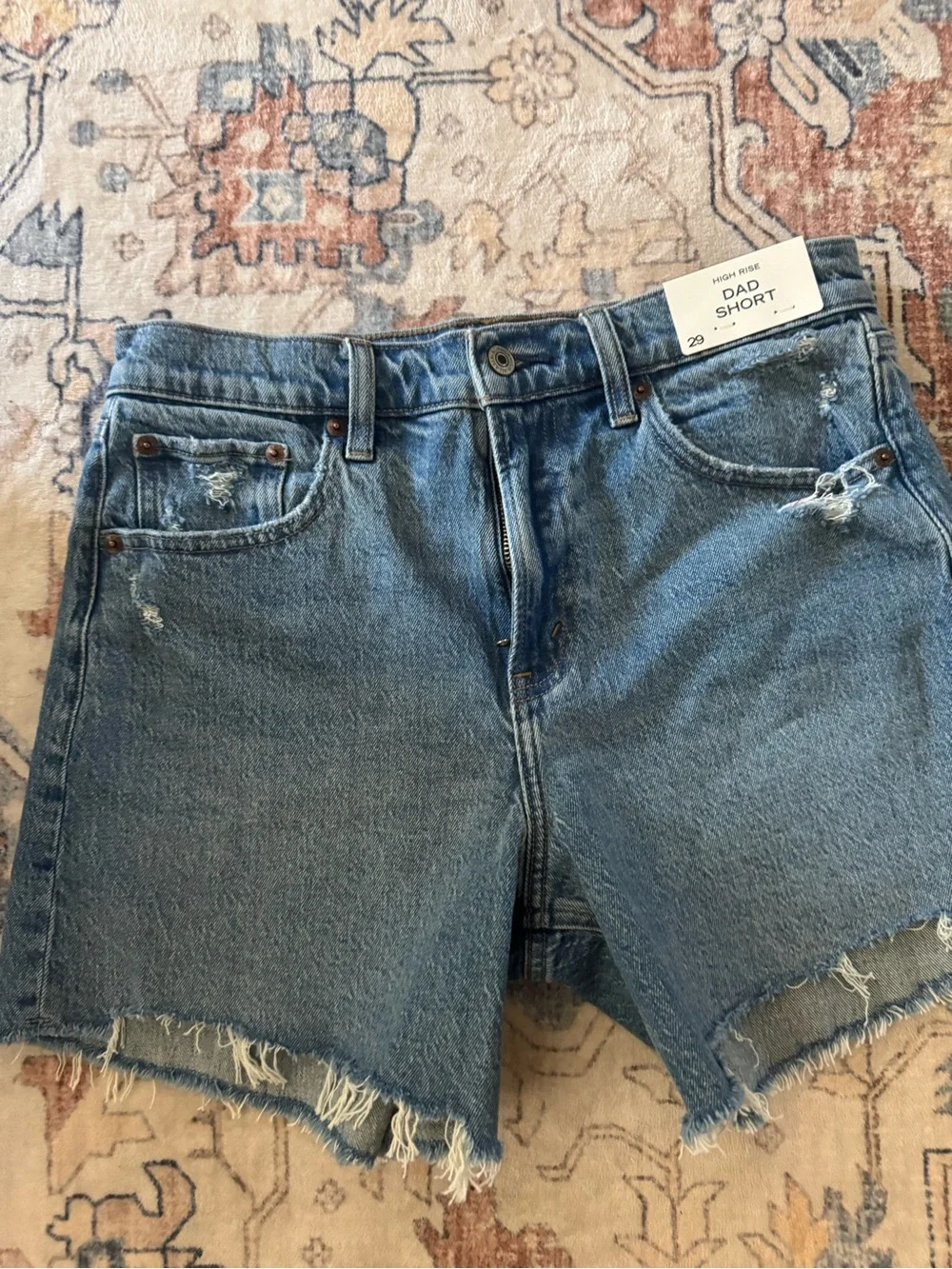 Abercrombie & Fitch High Rise Dad Short - Denim Cutoff Shorts